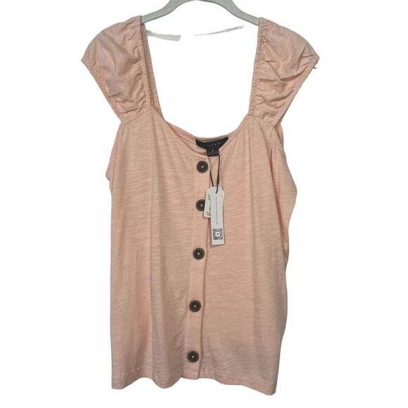 Sanctuary Tank Top Womens Medium Peach Pink Button Front Slub Tee T-Shirt NWT - Picture 1 of 5